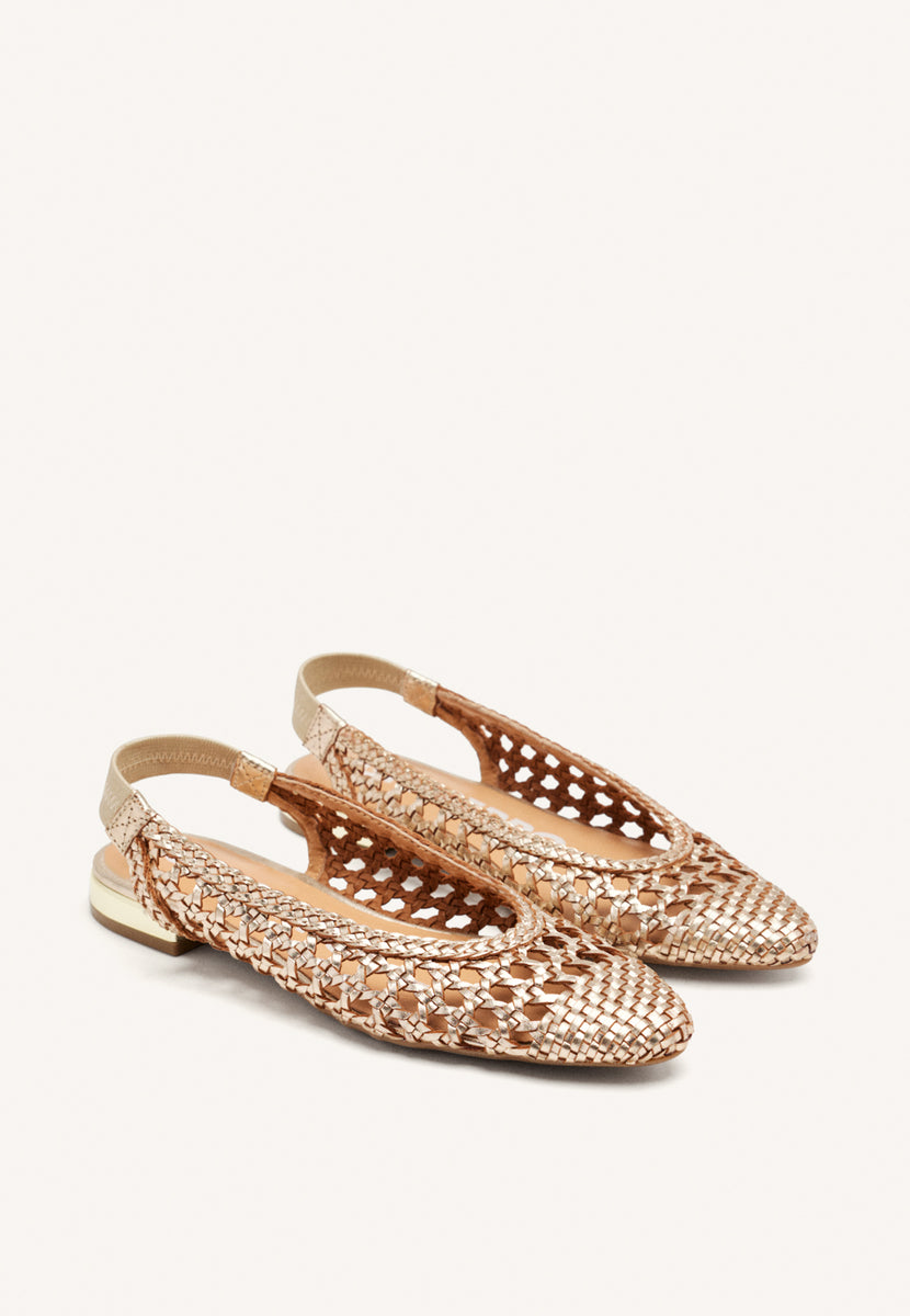 GUATAVITA WOMEN'S GOLD LEATHER BALLET FLATS WITH BRAIDING