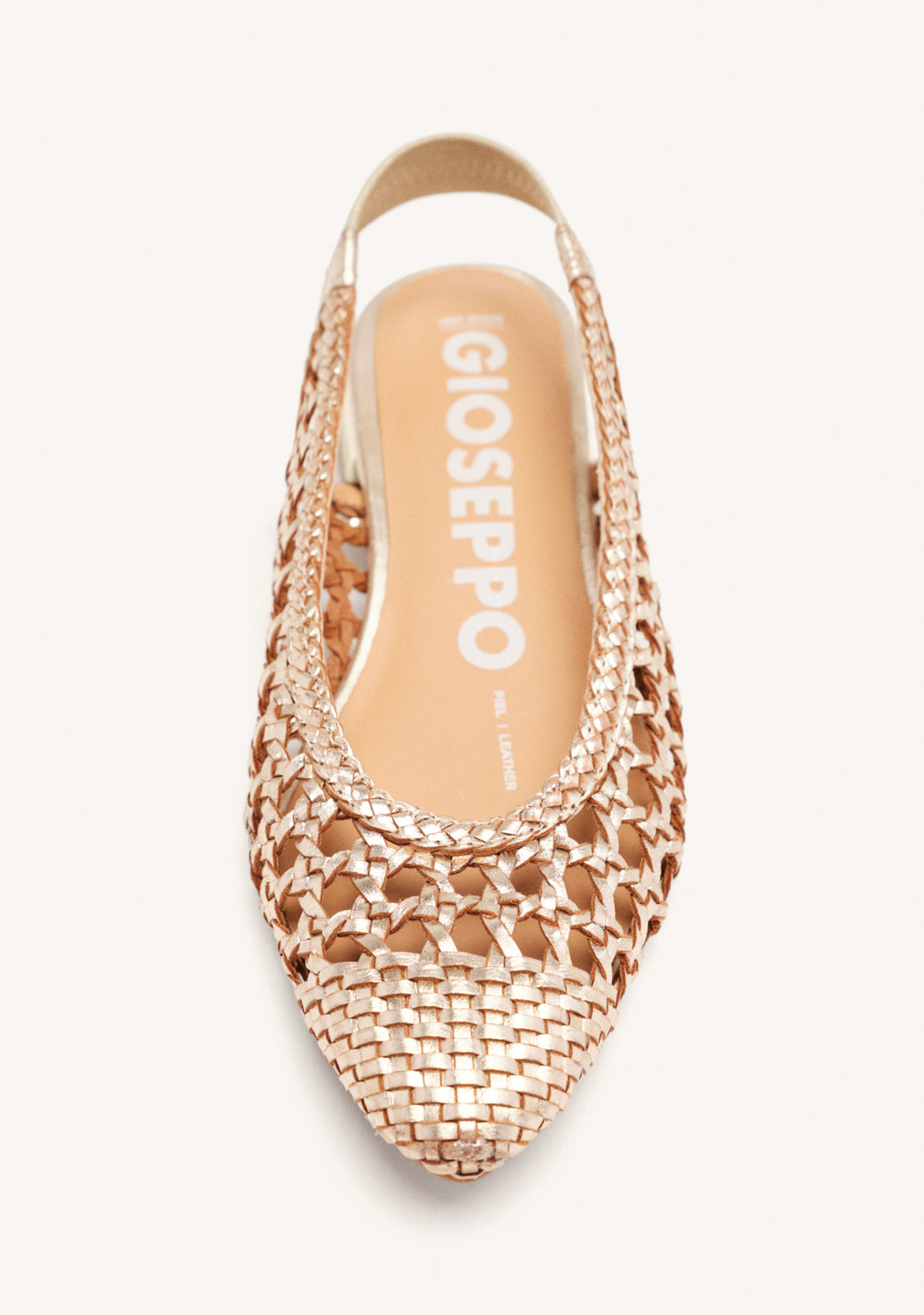 GUATAVITA WOMEN'S GOLD LEATHER BALLET FLATS WITH BRAIDING