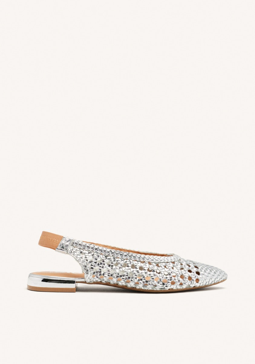 GUATAVITA WOMEN'S SILVER LEATHER BALLET FLATS WITH BRAIDING