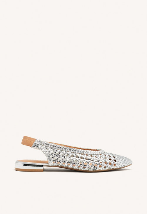 GUATAVITA WOMEN'S SILVER LEATHER BALLET FLATS WITH BRAIDING