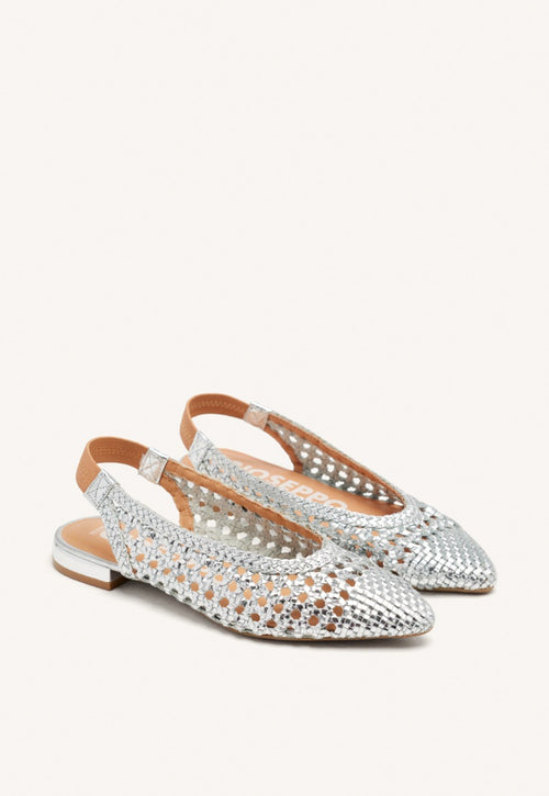 GUATAVITA WOMEN'S SILVER LEATHER BALLET FLATS WITH BRAIDING