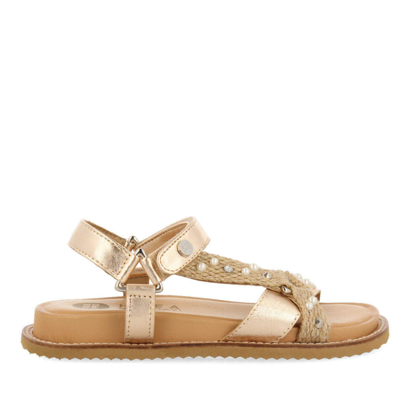 Sandales de couleur or rose avec semelle anatomique et jute pour fille ipameri