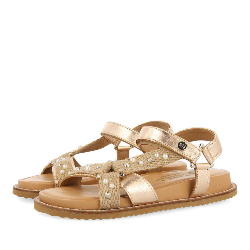 Sandales de couleur or rose avec semelle anatomique et jute pour fille ipameri