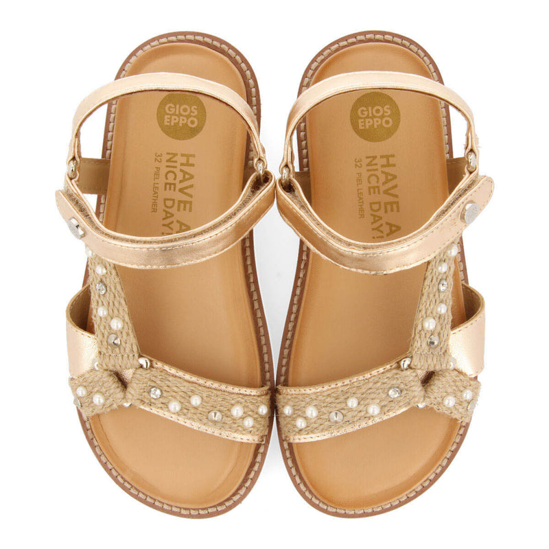 Sandalias en color oro rosado con planta anatómica y yute para niña ipameri