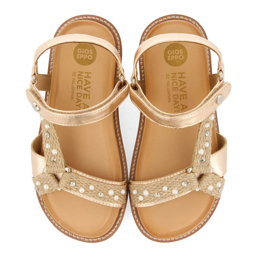 Sandales de couleur or rose avec semelle anatomique et jute pour fille ipameri