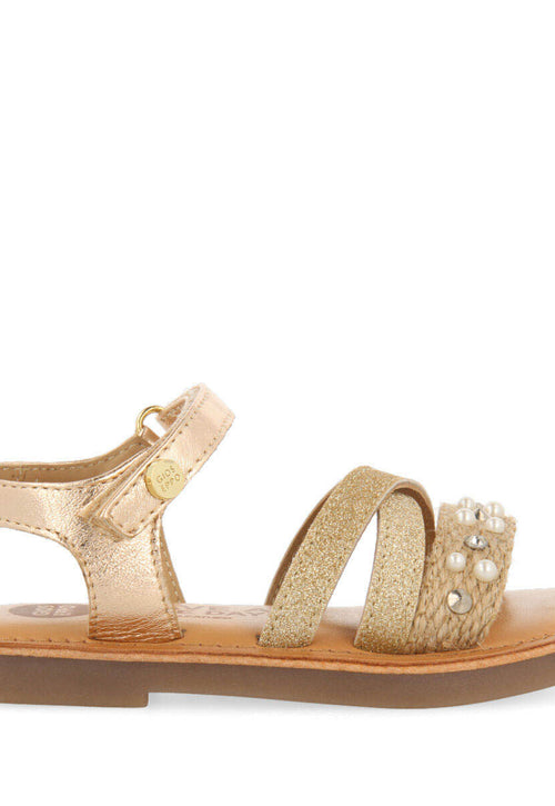 Sandalias con yute multicolor y detalles de perlas y glitter para niña jandira