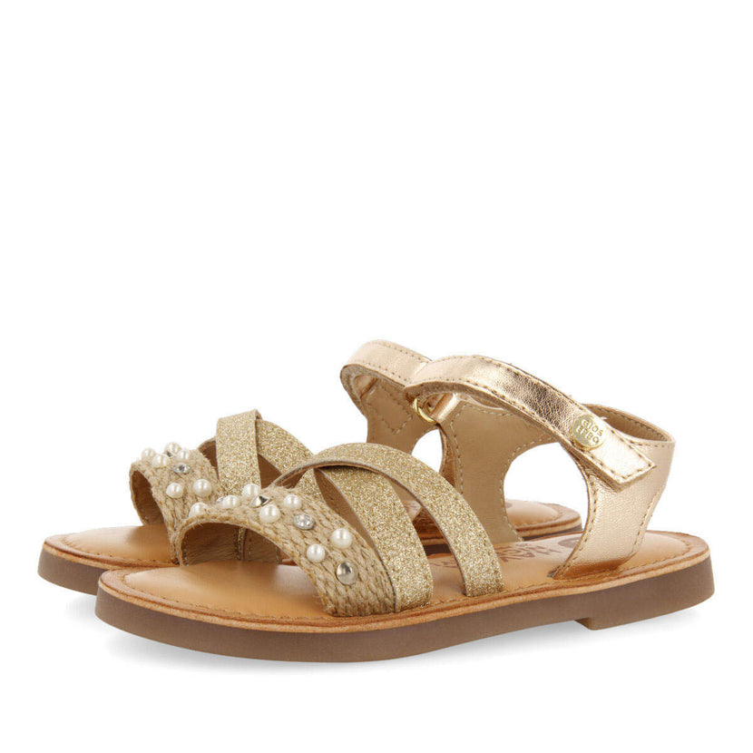 Sandales en jute multicolore et détails de perles et paillettes pour fille jandira