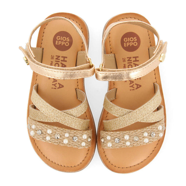 Sandálias com juta multicolor e detalhes de pérolas e brilhantes para menina jandira