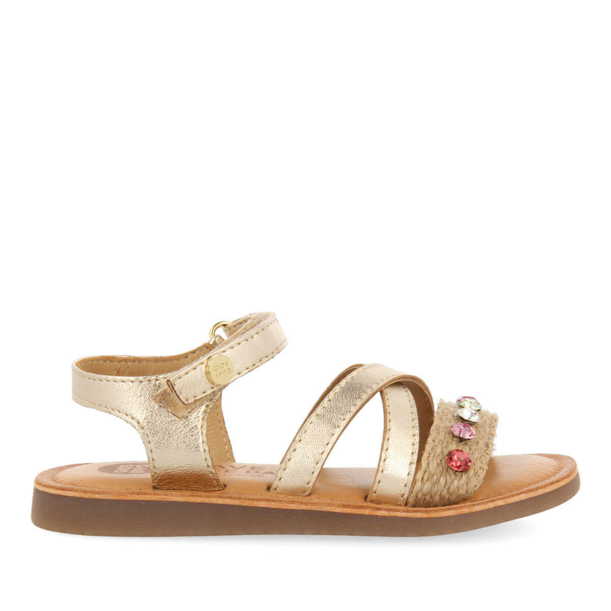 Pirauba girls sandals with jute and multicoloured crystals