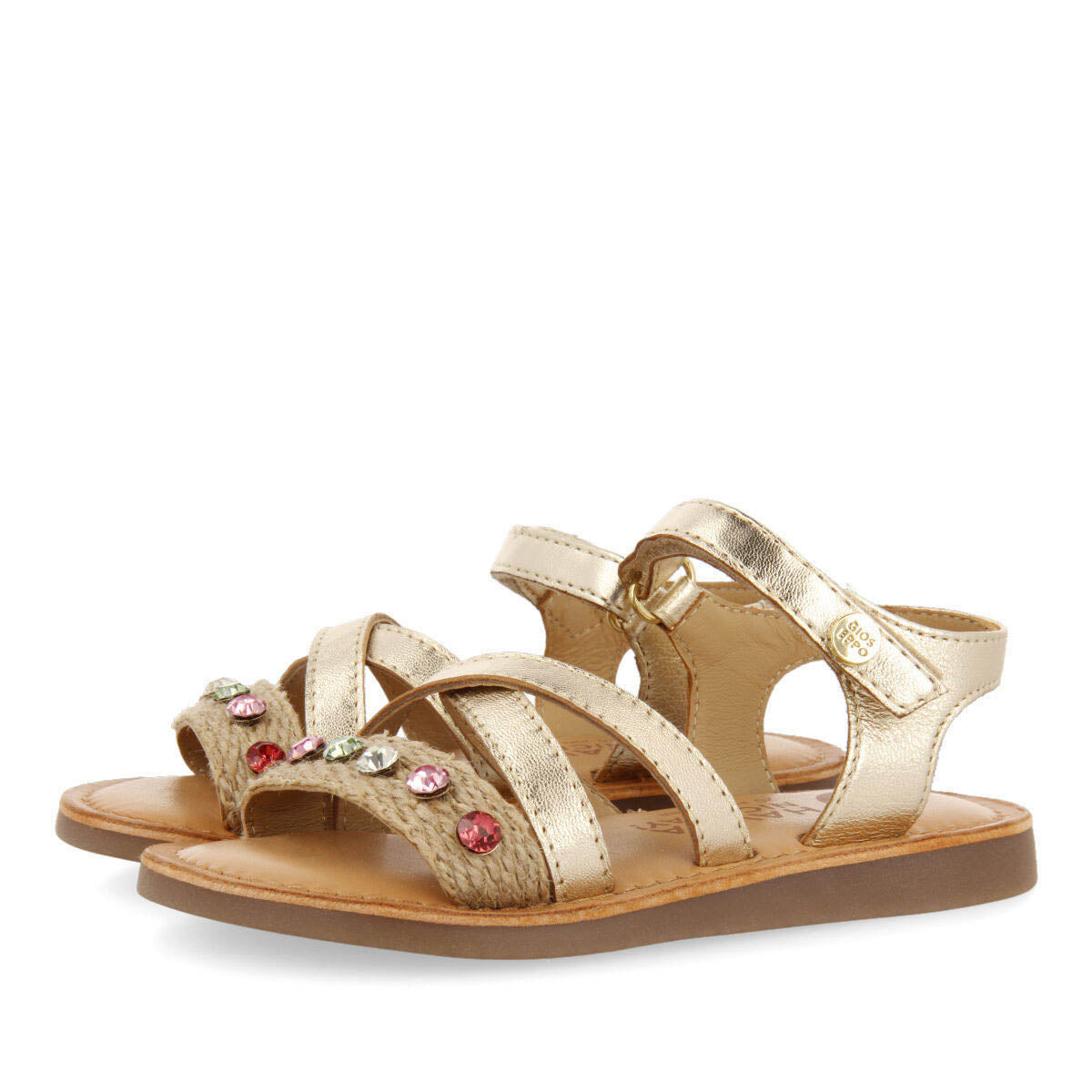 Pirauba girls sandals with jute and multicoloured crystals