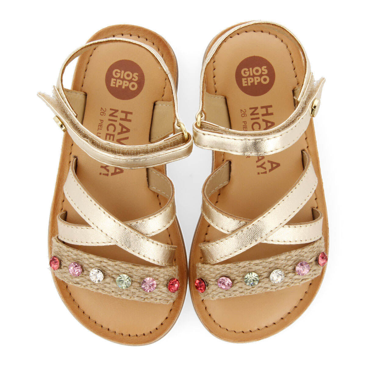 Pirauba girls sandals with jute and multicoloured crystals