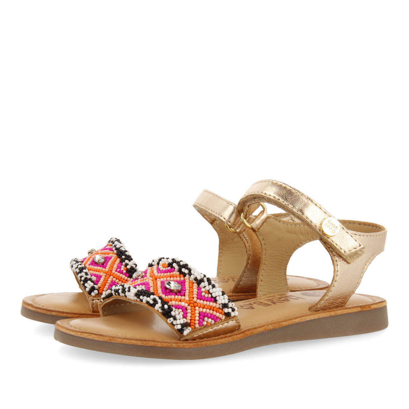 Sandales en peau avec détails ethniques multicolores pour fille naillat