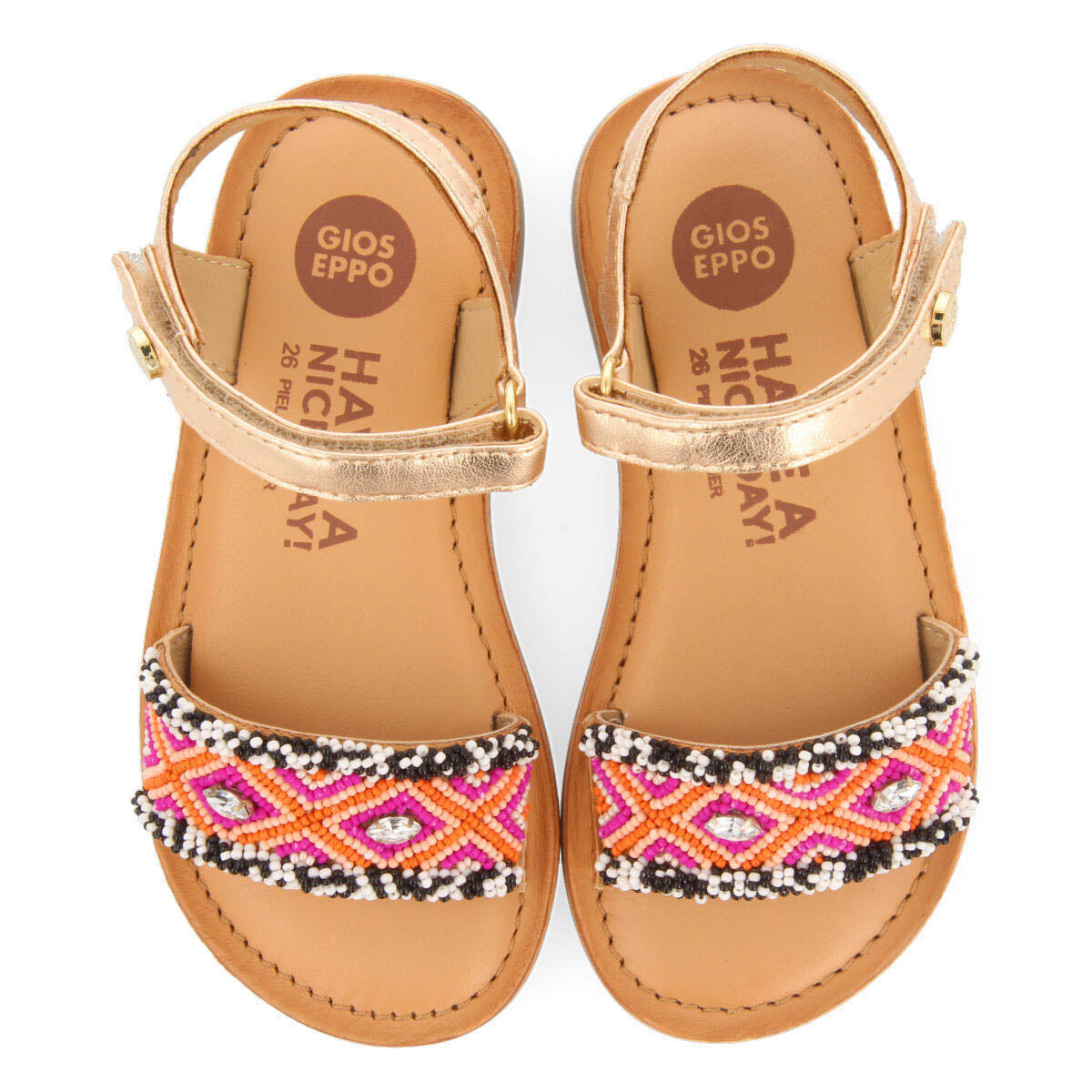 Naillat girls leather sandals with multicoloured geometric details