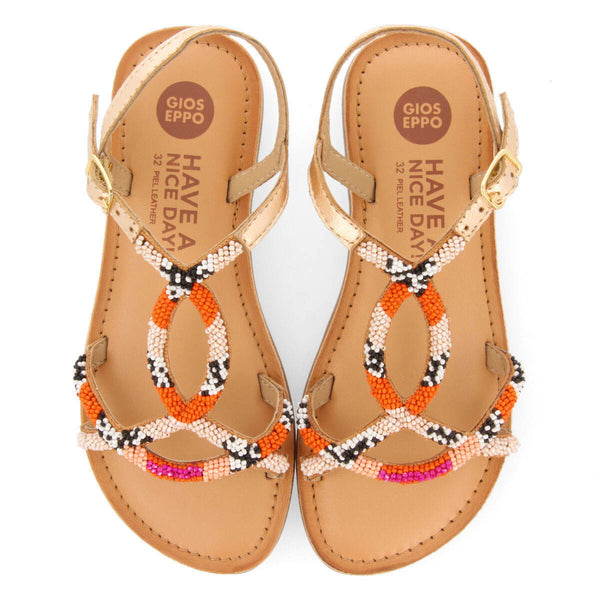 Sandales en peau avec détails ethniques couleur rose pour fille casole