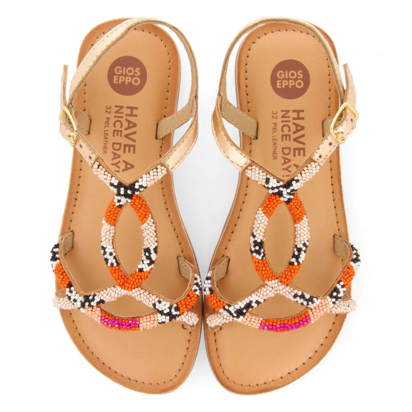 Sandales en peau avec détails ethniques couleur rose pour fille casole