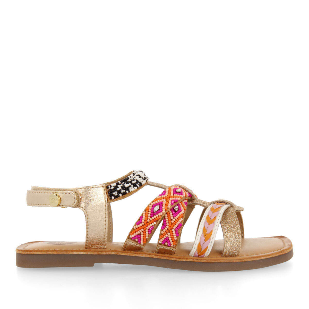 Charonne girls leather sandals with multicoloured geometric details and glitter
