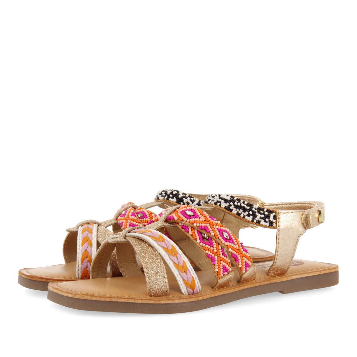 Charonne girls leather sandals with multicoloured geometric details and glitter