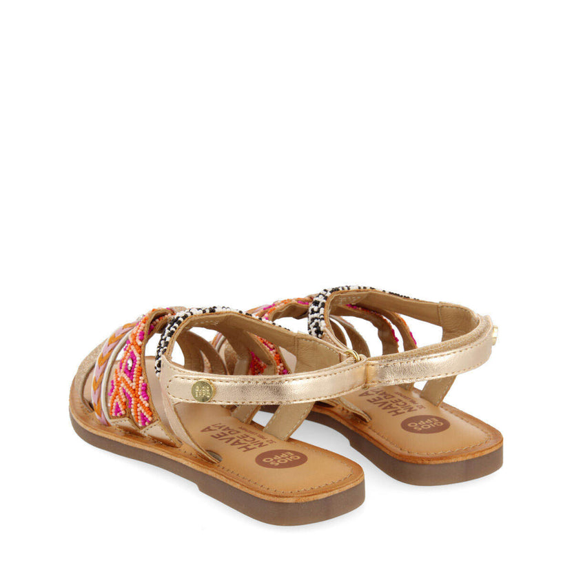 Sandales en peau avec paillettes et détails ethniques multicolores pour fille charonne