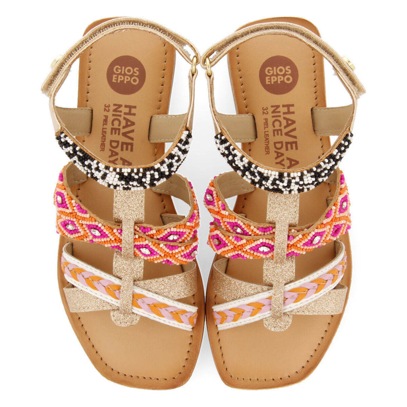 Sandales en peau avec paillettes et détails ethniques multicolores pour fille charonne