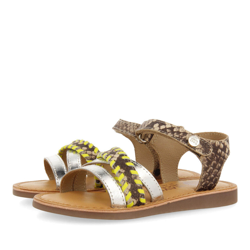 Dota girls sandals with neon yellow details and animalrint