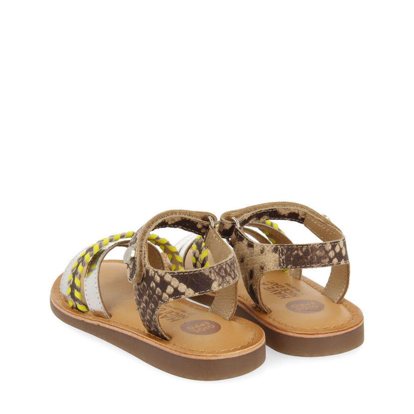 Dota girls sandals with neon yellow details and animalrint
