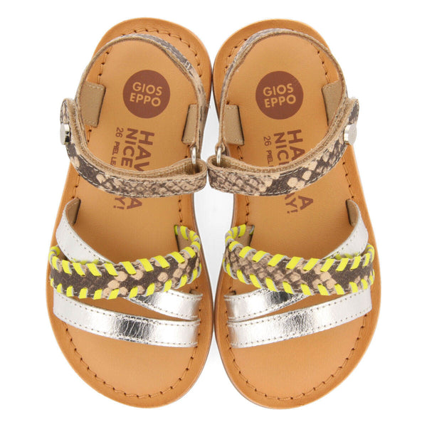 Dota girls sandals with neon yellow details and animalrint