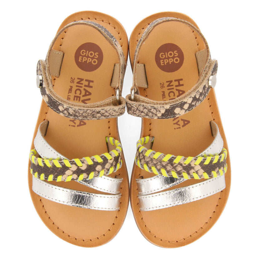 Dota girls sandals with neon yellow details and animalrint