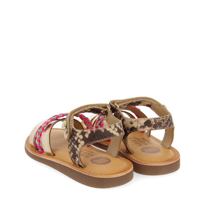 Dota girls sandals with neon fuchsia details and animalrint