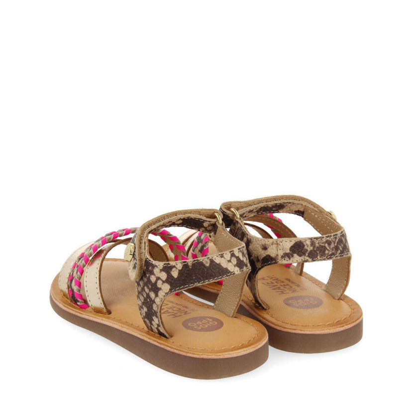 Dota girls sandals with neon fuchsia details and animalrint