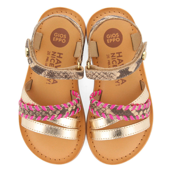 Dota girls sandals with neon fuchsia details and animalrint