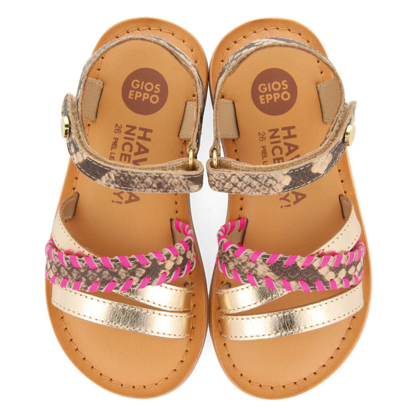 Dota girls sandals with neon fuchsia details and animalrint