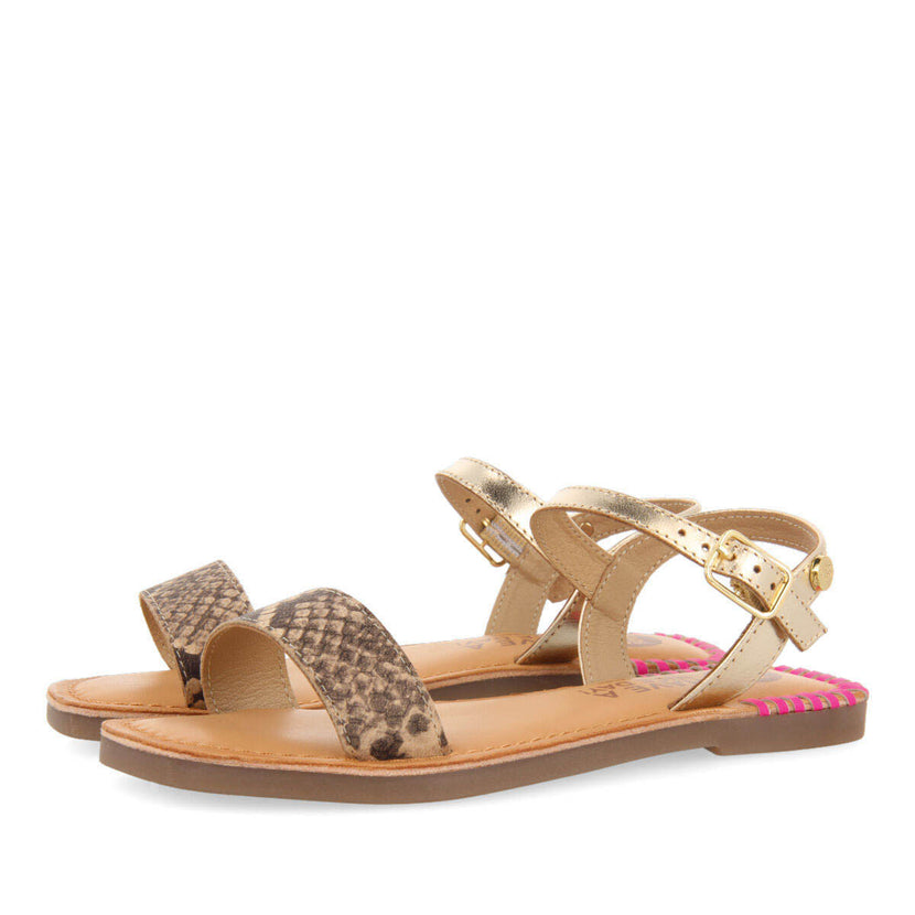 Damblain girls leather sandals with neon fuchsia details