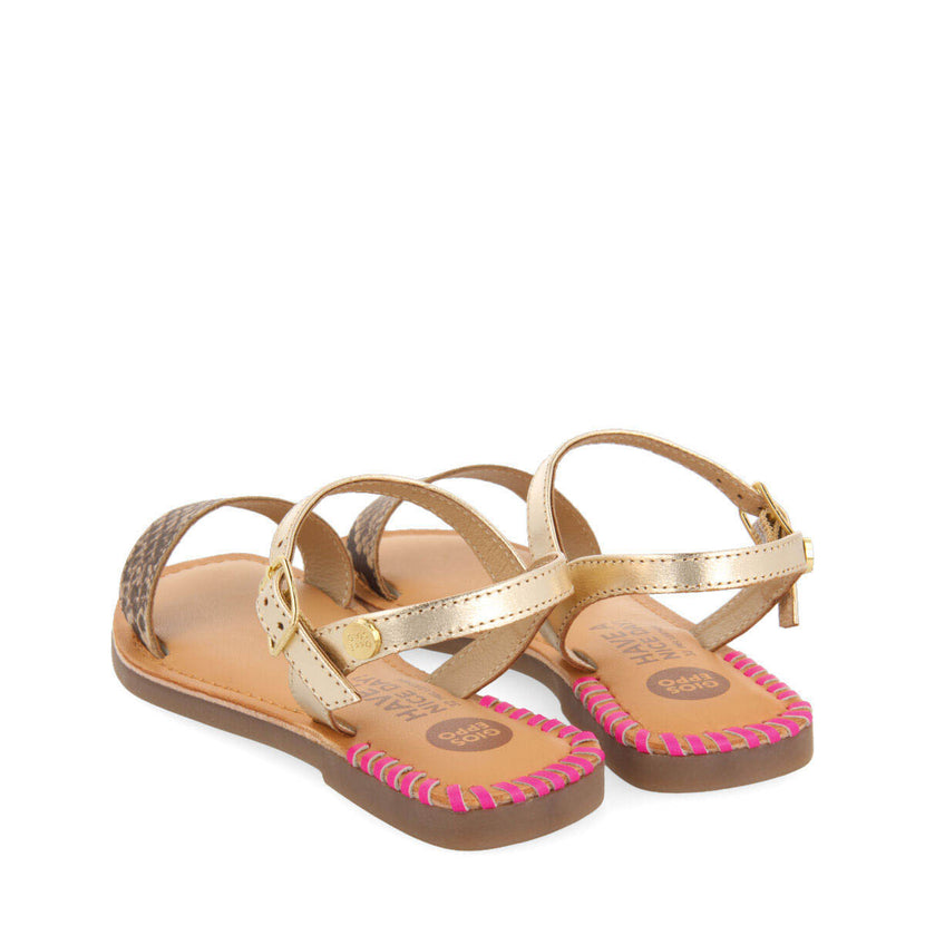 Damblain girls leather sandals with neon fuchsia details