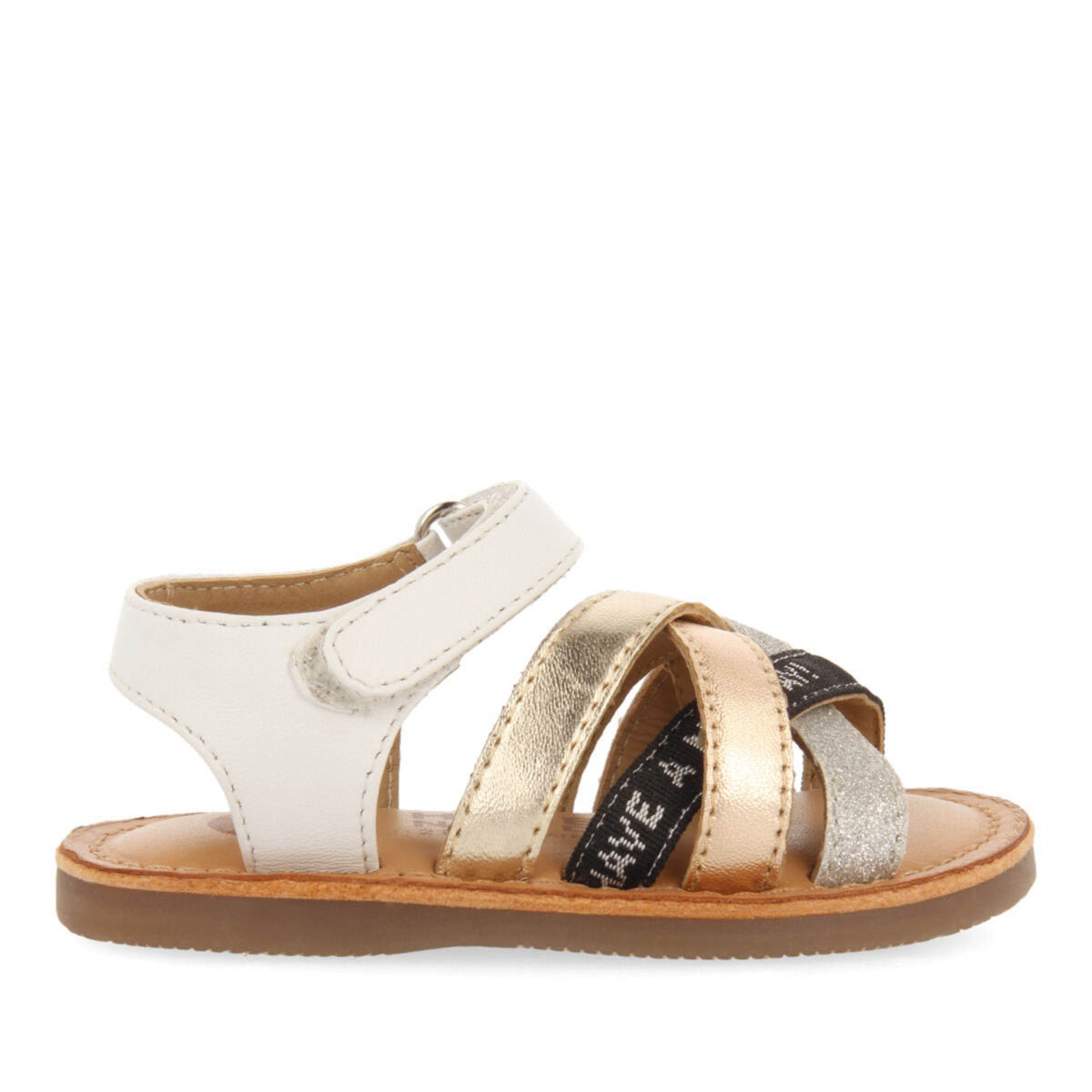 Ucayali girls leather sandals with glitter and logos
