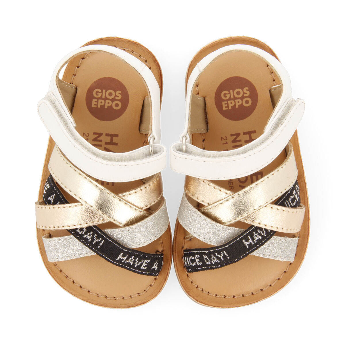 Ucayali girls leather sandals with glitter and logos