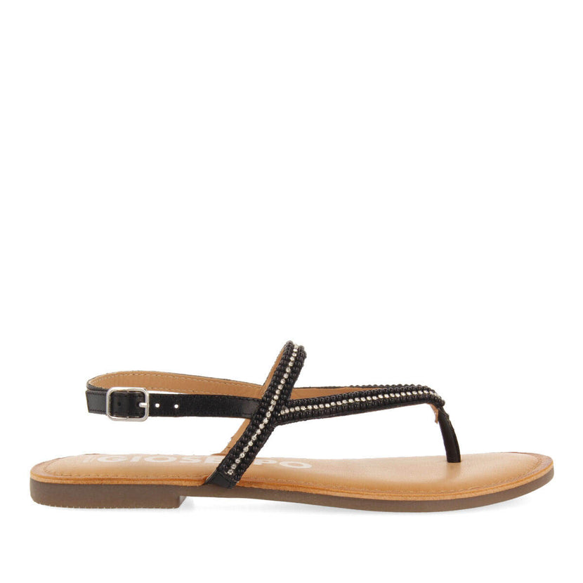 Sandalias planas negras con tiras y adornos para mujer gaven