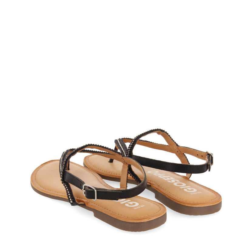 Sandalias planas negras con tiras y adornos para mujer gaven