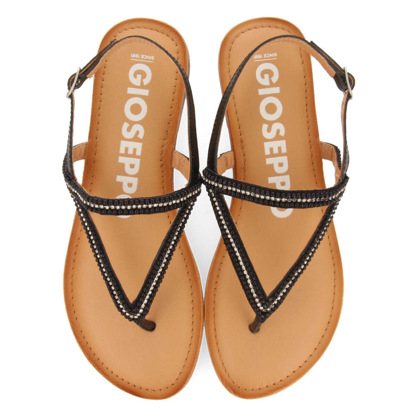 Sandalias planas negras con tiras y adornos para mujer gaven