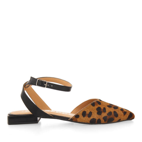 CUDOT WOMEN'S LEOPARD-PRINT LEATHER SLINGBACK BALLET FLATS WITH ANKLE STRAP