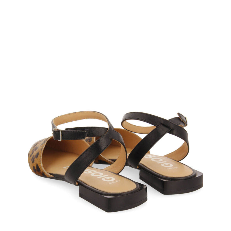 Cudot women's leopard-print leather slingback ballet flats with ankle strap