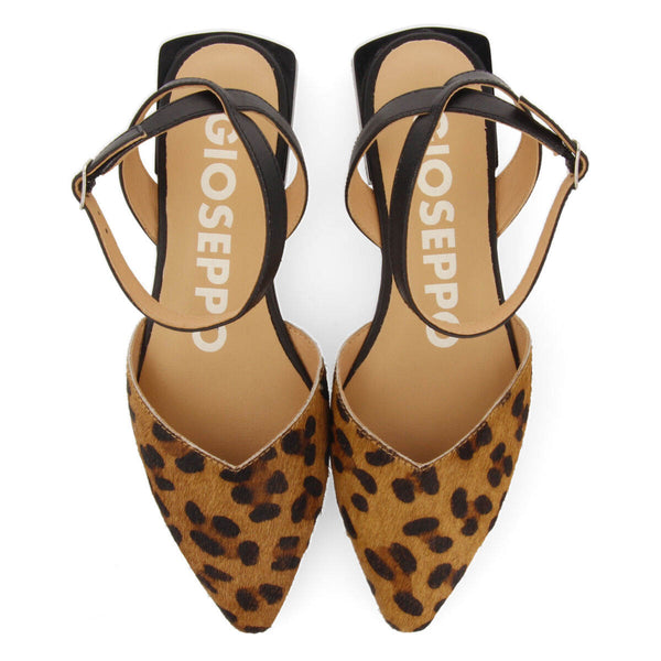 Cudot women's leopard-print leather slingback ballet flats with ankle strap