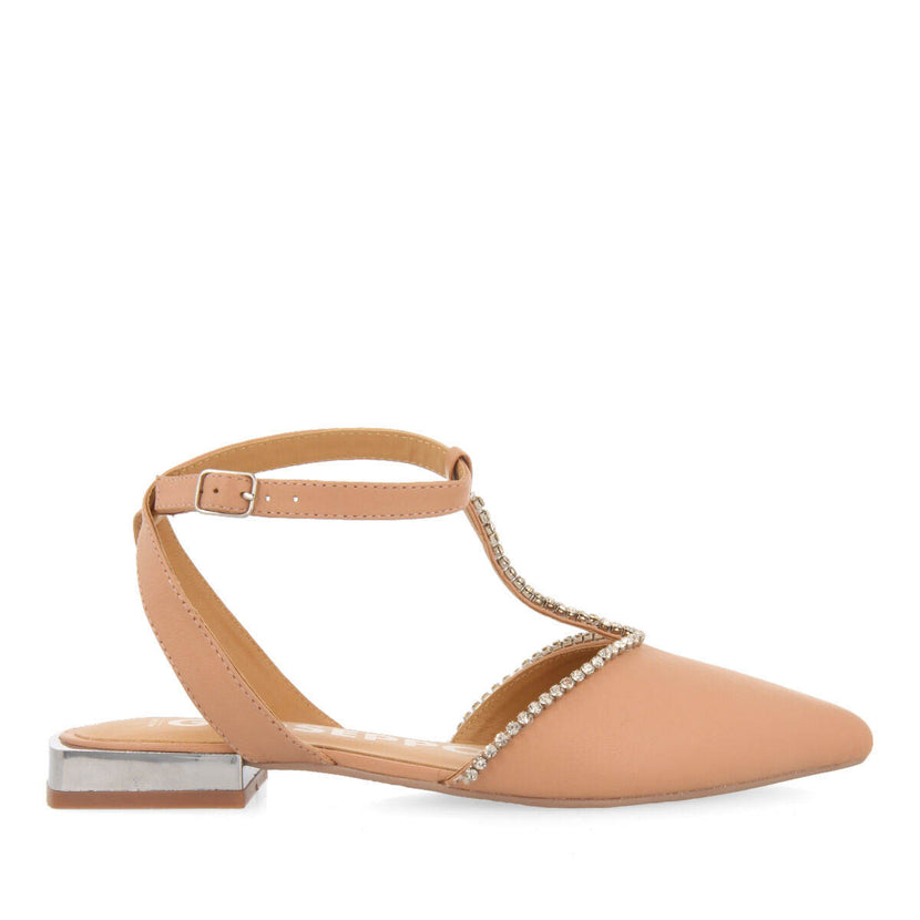 Ballerines sans talon en peau couleur nude pour femme laiz 