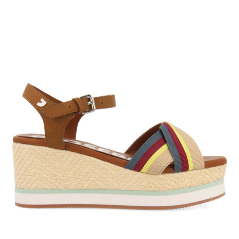 SANDALIAS COLOR CUERO CON CINTAS DE COLORES Y PLATAFORMA PARA MUJER GUADUAS