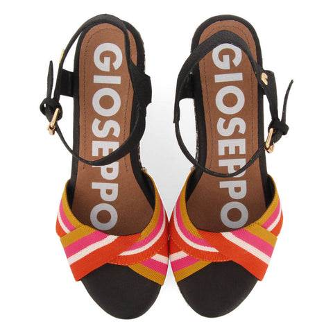SANDALIAS COLOR NEGRO CON CINTAS DE COLORES Y PLATAFORMA PARA MUJER GUADUAS