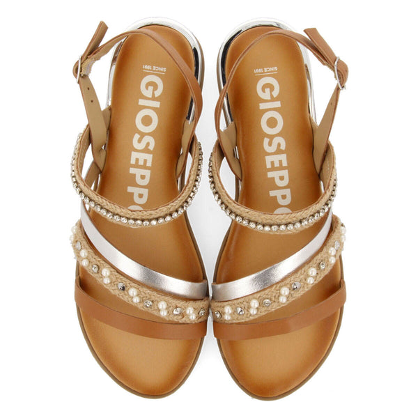 Sandalias color cuero con tiras para mujer baneins 