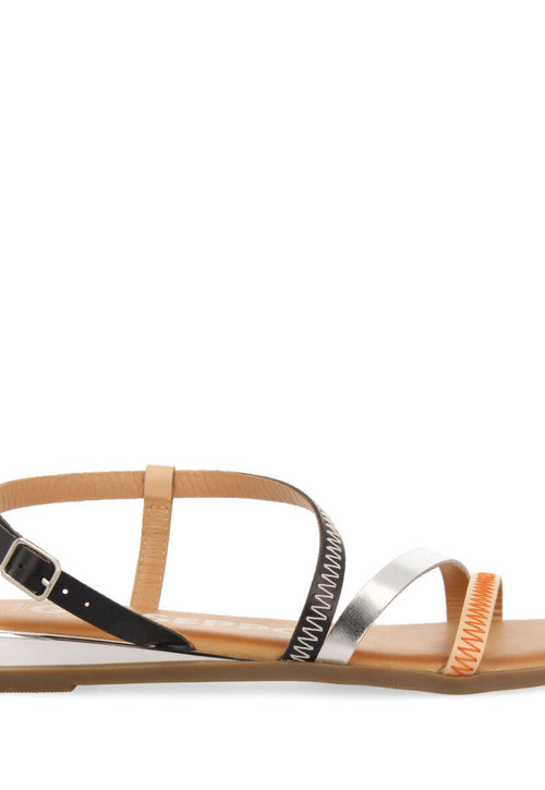 Sandalias negras de piel con tiras para mujer duesme  