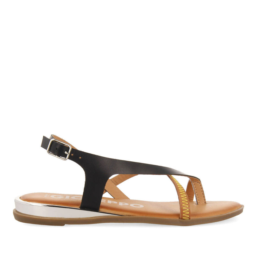 Sandalias negras de piel con tiras para mujer gioux  