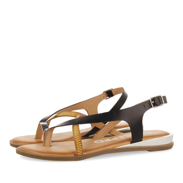 Sandalias negras de piel con tiras para mujer gioux  