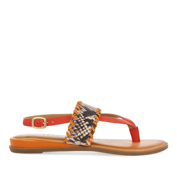Mergey women's orange sandals with snakeskin print