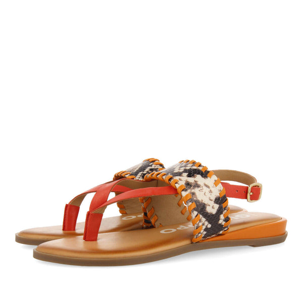 Mergey women's orange sandals with snakeskin print